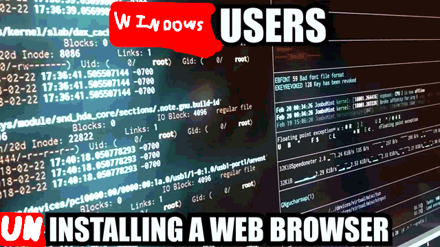 That meme you've seen a million times about "Linux users installing a web browser" but poorly edited to say "Windows users uninstalling a web browser"