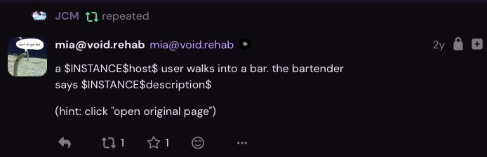 a $INSTANCE$host$ user walks into a bar. the bartender says $INSTANCE$description$

(hint: click "open original page")